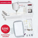 SINGER SE9180 sewing and embroidery machine with included accessories, embroidery hoop, presser feet, needles, and tools