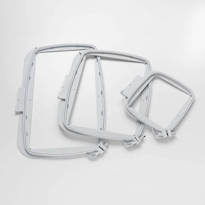 Husqvarna Viking embroidery hoops set included with Designer Sapphire 85 sewing and embroidery machine for multiple hoop sizes