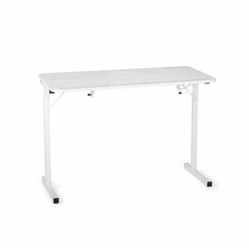 Arrow Sewing Gidget I Sewing Table 601 shown fully assembled with solid white tabletop and sturdy steel legs.