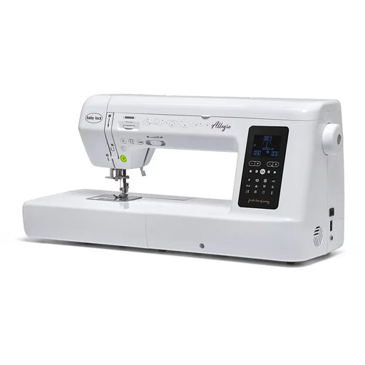 Angled view of Baby Lock Allegro BLMAG sewing and quilting machine showcasing large throat space and modern controls.