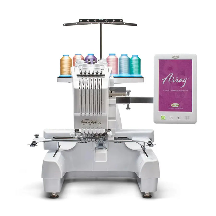 Baby Lock Array 6-needle embroidery machine with large embroidery hoop and touchscreen display