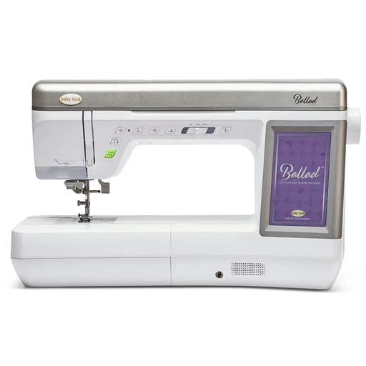 Baby Lock BLBA Ballad quilting and sewing machine front view showcasing large workspace and LCD screen.