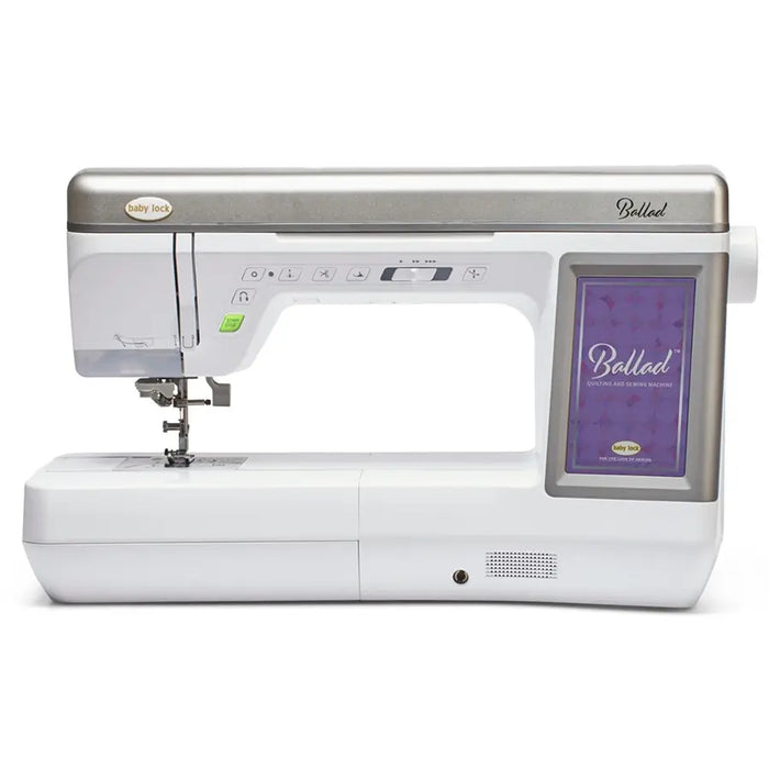 Baby Lock BLBA Ballad quilting and sewing machine front view showcasing large workspace and LCD screen.