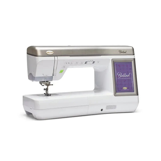 Baby Lock Ballad BLBA sewing and quilting machine angled view highlighting compact digital dual-feed system and stitch controls.