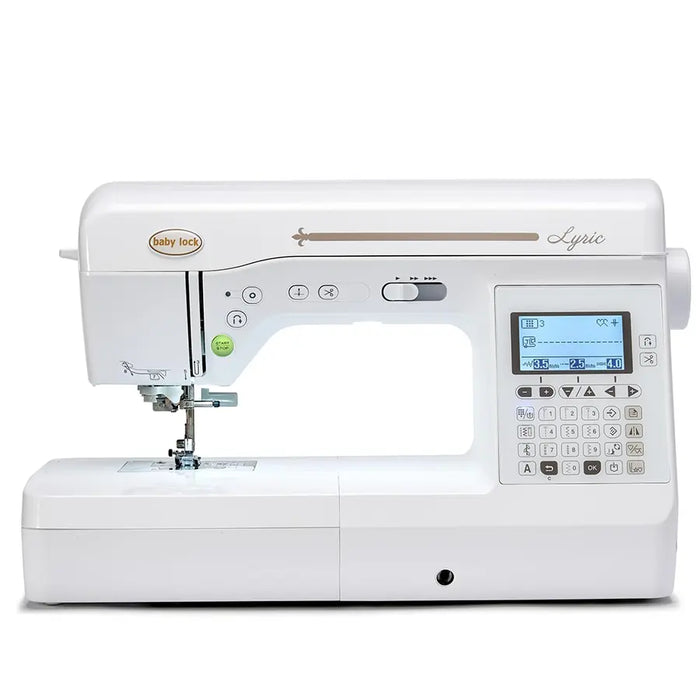 Baby Lock BLMLR Lyric Quilting and Sewing Machine front view with LCD screen and stitch controls