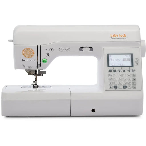 Baby Lock BL220B Brilliant Computerized Sewing Machine front view with LCD screen and stitch panel
