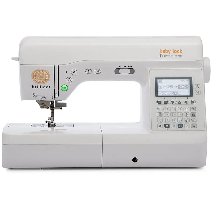 Baby Lock BL220B Brilliant Computerized Sewing Machine front view with LCD screen and stitch panel