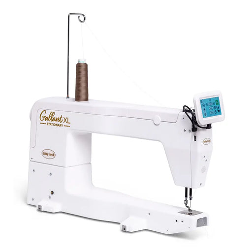 Baby Lock Gallant XL Stationary Longarm Machine showcasing 18-inch throat space and 4.3-inch touchscreen for precision quilting.