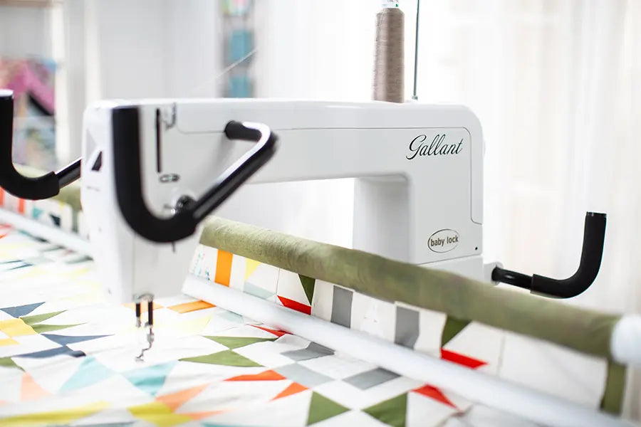 Baby Lock Gallant XL longarm quilting machine with optional Pro-Stitcher automation screen and handlebars