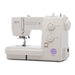 Baby Lock Zeal BL35B Sewing Machine angled view featuring built-in stitch selector, quick-set bobbin, and durable white body.