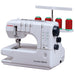 Janome CoverPro 1000CPX Coverstitch Machine with thread stand, showing industrial-style cover hem design for professional sewing finishes.