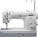 Close-up side view of the Janome 1600P-QC Professional straight stitch sewing machine, featuring high-speed performance and industrial-style design.