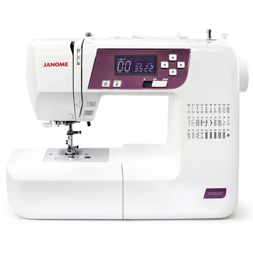 Front view of the Janome 2030DC-G computerized sewing machine with digital screen and 30 stitch options.