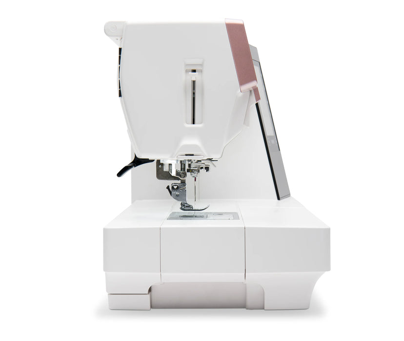Side profile of the Janome Horizon Memory Craft 9410QC highlighting needle mechanism and free arm design.
