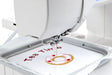 Janome Memory Craft 1000 embroidering a donut design using built-in embroidery features and hoop system
