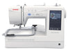 Janome Memory Craft 1000 embroidery machine shown with embroidery hoop attached and full-color design screen