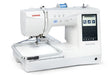 Janome MC1000 sewing and embroidery machine angled view displaying touchscreen menus and embroidery hoop setup