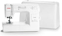 Janome HD-3000 Mechanical Sewing Machine with included hard cover, highlighting its strong aluminum frame and compact design.
