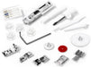 Full accessory kit for the Janome HD-3000 Sewing Machine including presser feet, needles, bobbins, tools, and maintenance items.