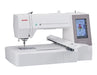 Angle view of Janome MC550E Limited Edition embroidery machine showing extended embroidery area and intuitive full-color screen.