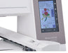 Close-up of Janome MC550E Limited Edition touchscreen displaying built-in embroidery designs and on-screen editing tools.