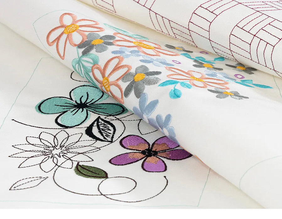 Sample of large floral embroidery patterns showcasing stitch quality produced by the Janome Memory Craft 550E Limited Edition.