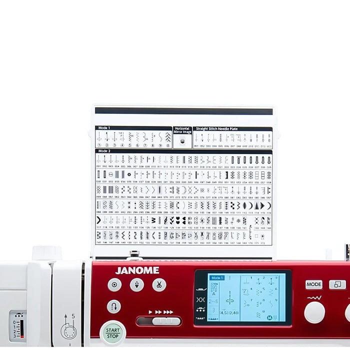 Janome MC6650 sewing machine stitch chart display showing built-in decorative, utility, and quilting stitch options