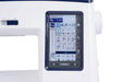 Close-up of Janome Skyline S7 Anniversary Edition LCD touchscreen displaying built-in utility stitch options.