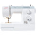 Janome Sewist 721S sewing machine front view showing stitch panel, controls, and needle area for beginner and everyday sewing projects.