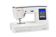 Side angle of Janome Skyline S3 Anniversary Edition showing stitch controls, LCD display, and sewing area.