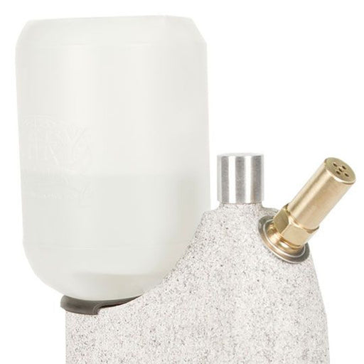 Close-up of Jiffy J-1 Original Hat Steamer water reservoir and brass steam nozzle