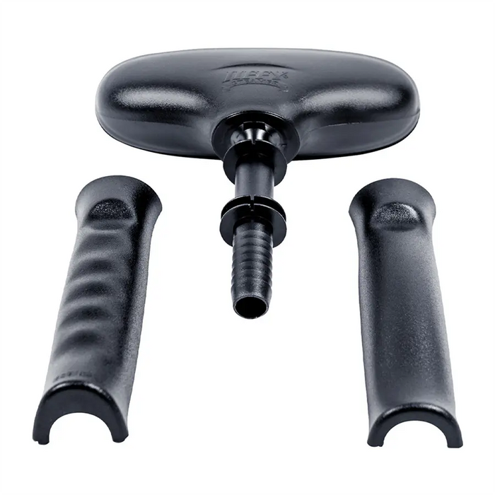 Disassembled components of the Jiffy J-2000S steam head including handle grips and nozzle