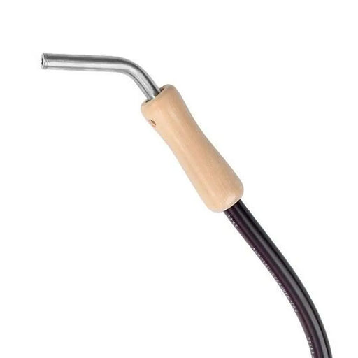 Close-up of Jiffy J-2000W Wig Steamer metal nozzle and wooden handle for precise wig steaming