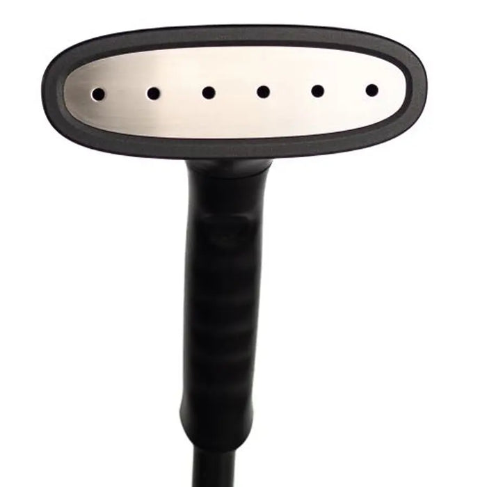 Close-up of the stainless steel steam head on the Jiffy J4000Ds Drapery Steamer