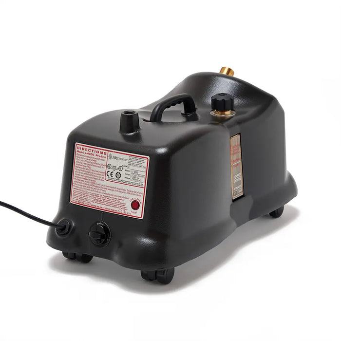 Rear view of Jiffy Pro-Line SteamBlade J-4000SB showing boiler tank, fittings, and caster-mounted base