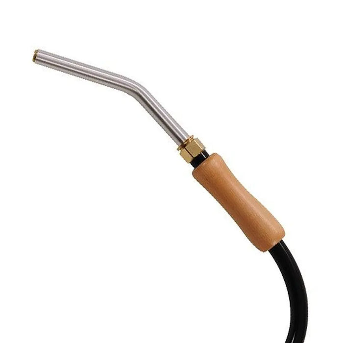 Close-up of the Jiffy SteamBlade aluminum steam nozzle with wooden handle grip