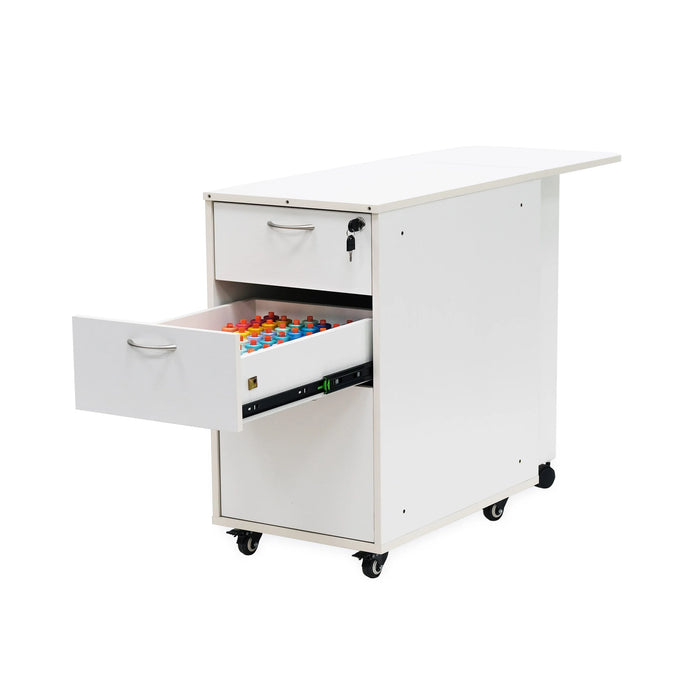 Kangaroo Adelaide Sewing Cabinet K4731 with open middle drawer displaying thread storage tray and spacious ash white design.