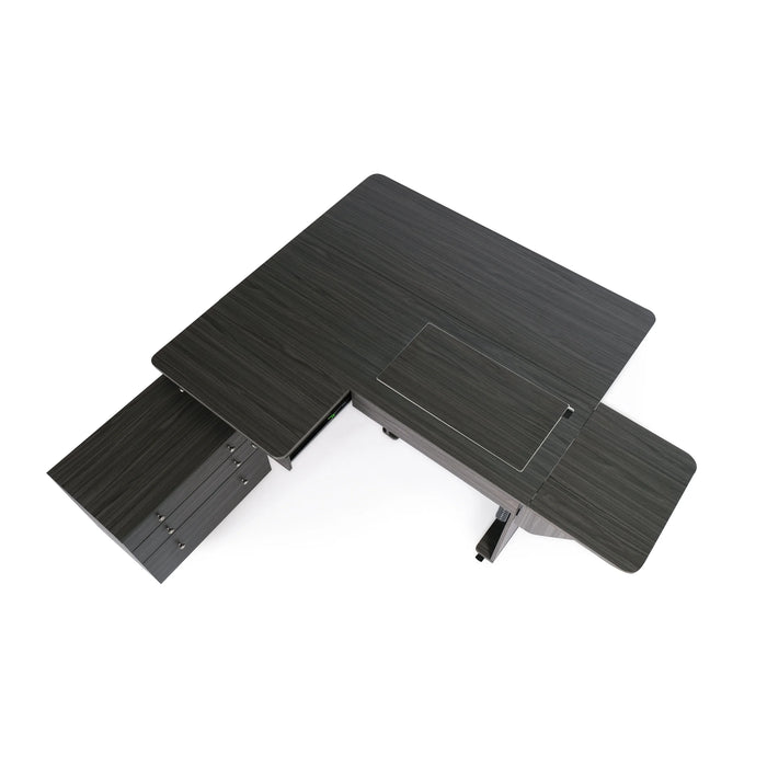 Top view of Kangaroo & Joey gray sewing cabinet with full work surface and machine lift opening