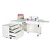 White Kangaroo & Joey sewing cabinet showing open storage drawers and electric machine lift platform