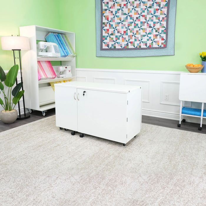 Kangaroo Aussie Sewing Cabinet K8611 in White folded into compact storage mode for small sewing spaces and home craft rooms.