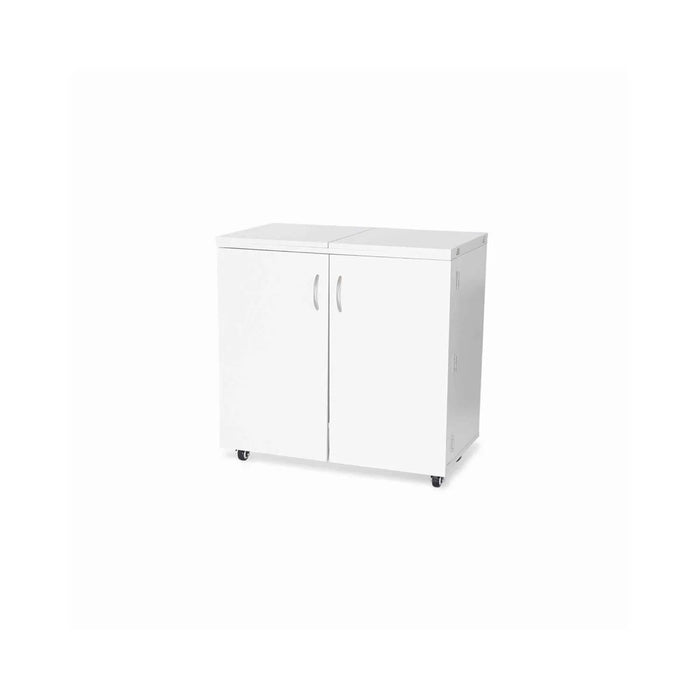 Kangaroo Bandicoot Sewing Cabinet in Ash White K8211 fully closed, compact white sewing furniture with clean modern finish and locking caster wheels.