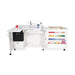 Kangaroo Wallaby Sewing Cabinet K8411 in White with serger storage area, deep drawer, and extended sewing table configuration.