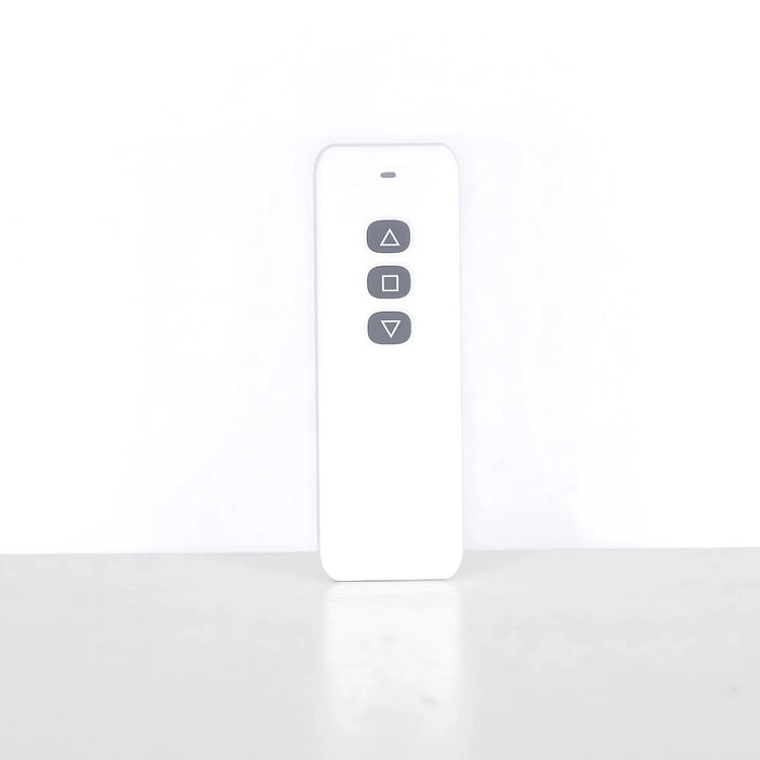 Wireless remote control for Kangaroo Sydney Dual Rail Electric Sewing Cabinet featuring lift up, stop, and down buttons.