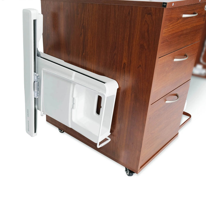 Embroidery arm storage on the Kangaroo Sydney Lite XL Sewing Cabinet featuring exterior mounting and smooth-access design.