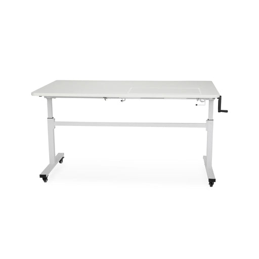 Kangaroo Tasmanian SP height-adjustable sewing and craft workstation in white with closed platform, large cutting surface for sewing rooms