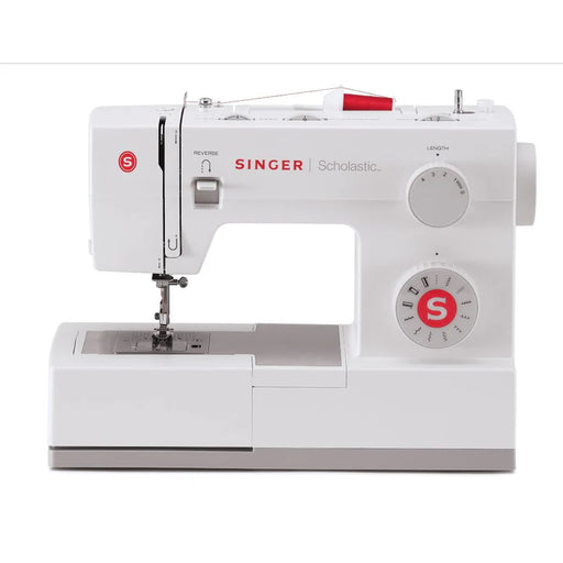 Singer 5511 Scholastic Heavy Duty sewing machine front view with stainless steel bedplate and stitch selection dials